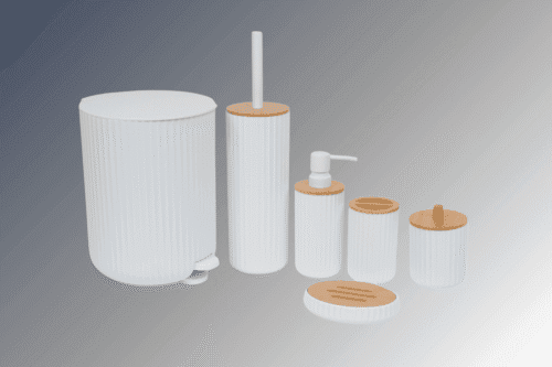 Badset 6-teilig Kunststoff weiss/Bambus