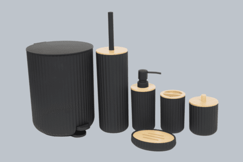 Badset 6-teilig Kunststoff schwarz/Bambus