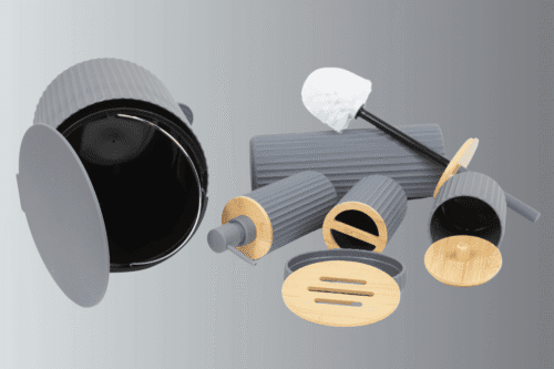 Badset 6-teilig Kunststoff grau/Bambus