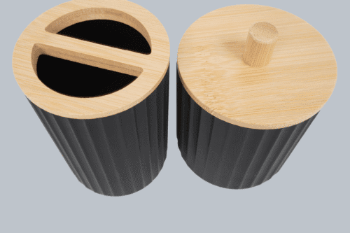 Badset 6-teilig Kunststoff schwarz/Bambus