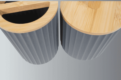 Badset 6-teilig Kunststoff grau/Bambus