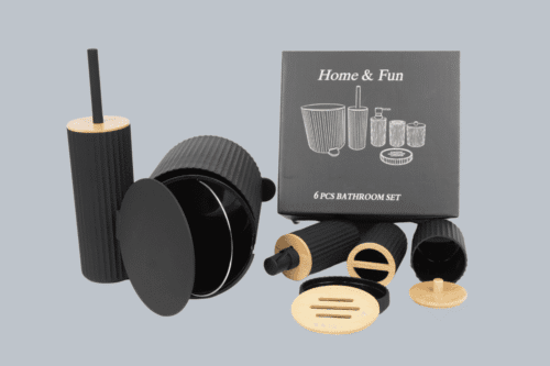 Badset 6-teilig Kunststoff schwarz/Bambus