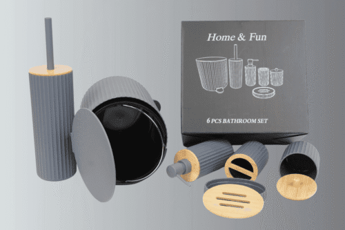 Badset 6-teilig Kunststoff grau/Bambus