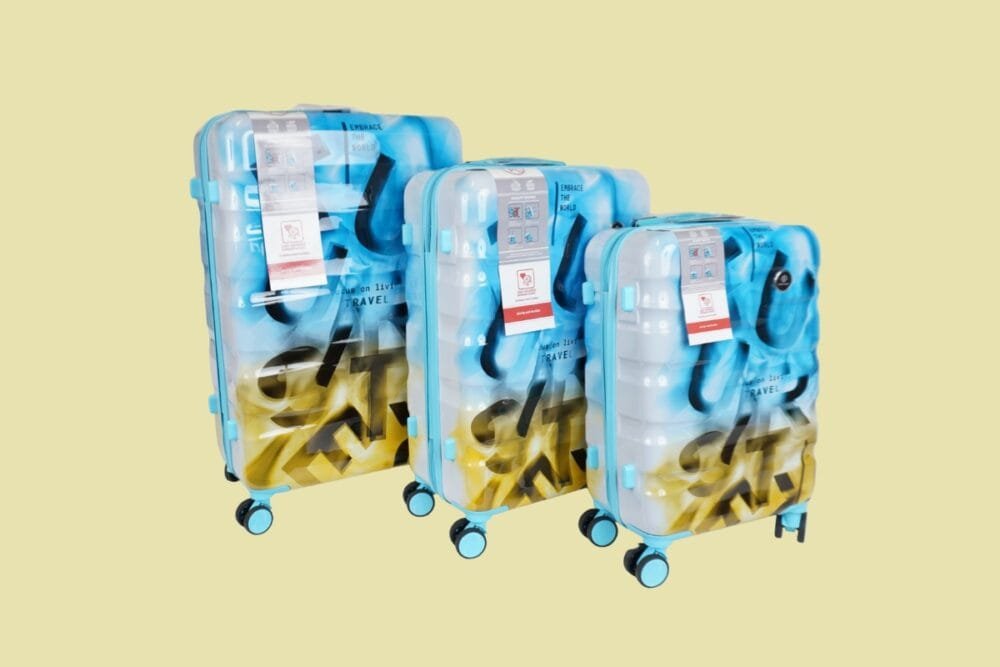 Hartschalenkoffer Set TSA Schloss – Just Life Design – 3 Grössen, Blau/Gelb