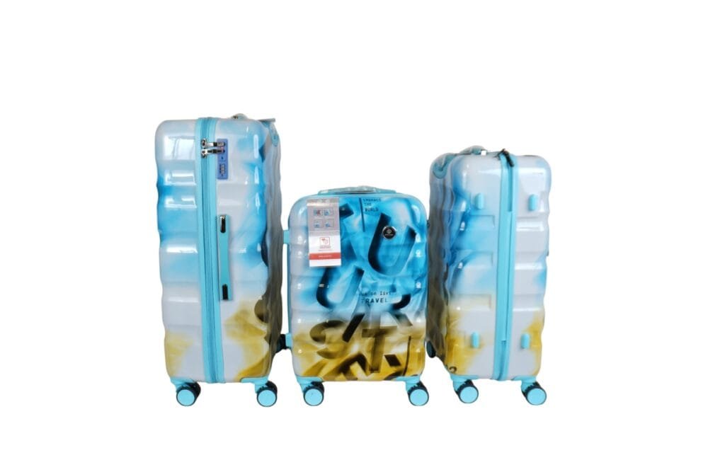 Hartschalenkoffer Set TSA Schloss – Just Life Design – 3 Grössen, Blau/Gelb