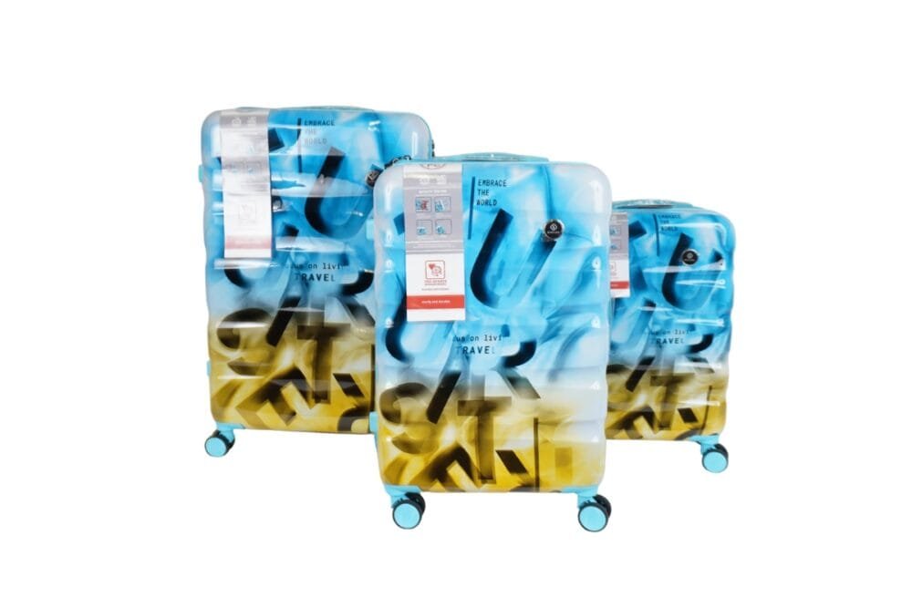 Hartschalenkoffer Set TSA Schloss – Just Life Design – 3 Grössen, Blau/Gelb
