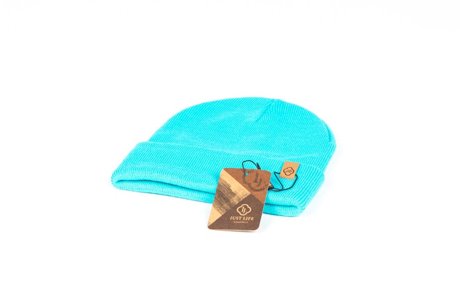 Just Life Beanie Türkis – warme Unisex Mütze mit Just Life Logoetikett