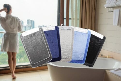 Badematten mit Viscoschaum 2er Set STONE im Badezimmer auf Fliesenboden