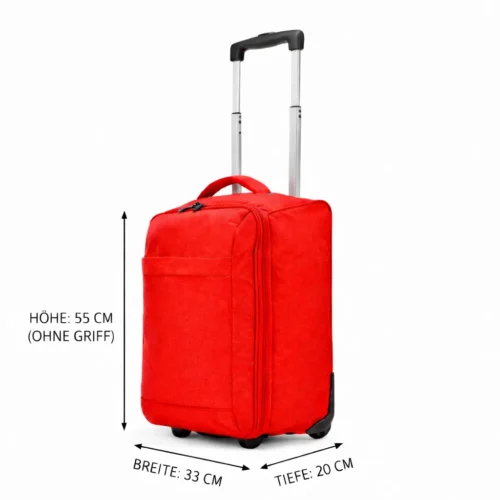 Faltbarer Trolley Reisetasche 55cm – Leichter roter Koffer mit Rollen & Teleskopgriff